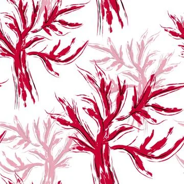 Natural seamless pattern trees. Ragged magenta trees. Fashion trendy pattern  Stock Illustration