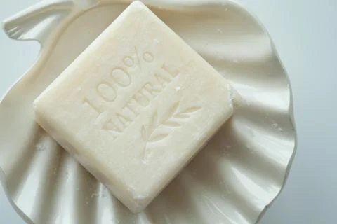 Natural soap bar on table Stock Photos