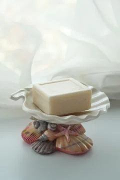 Natural soap bar on table Stock Photos