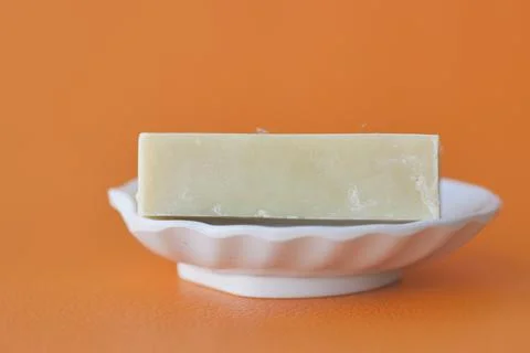 Natural soap bar on table Stock Photos