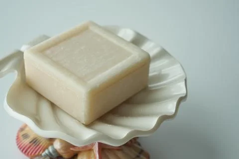 Natural soap bar on table Stock Photos