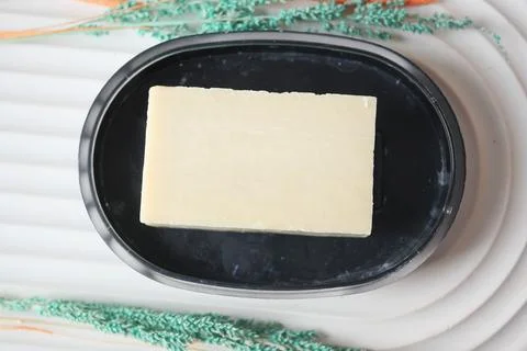 Natural soap bar on table Stock Photos