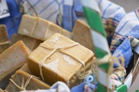 Natural soap bar on table 写真素材