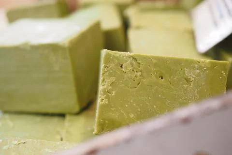 Natural soap bar on table Stock Photos