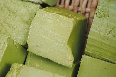 Natural soap bar on table Stock Photos