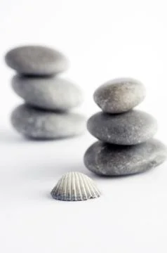 Natural spa elements- seashell with starshell and stones on whit Stock Photos