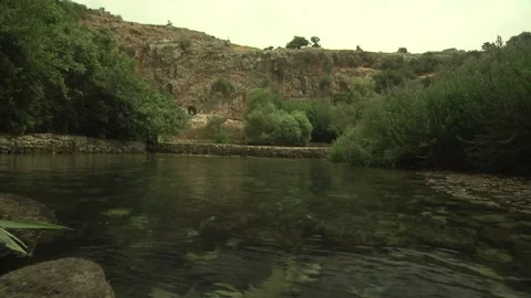 Natural Spring, Grotto of Pan, Ancient Caesarea Philippi, Golan Heights Stock Footage 324819462