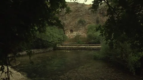 Natural Spring, Grotto of Pan, Ancient Caesarea Philippi, Golan Heights Stock Footage 324819508