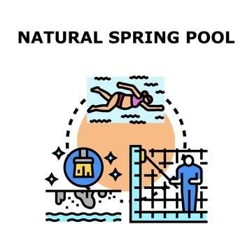Natural spring pool concept with swimming and cleaning イラスト素材