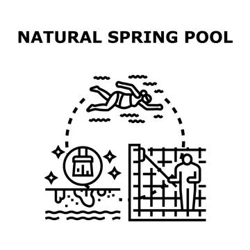 Natural spring pool concept with swimming and cleaning Stock Illustration