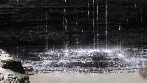 Natural Spring Water Dripping Over Mossy Stone Ledge Video stock 334566363