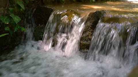 Natural spring water at forest. Small waterfall with very clean water. Stock Footage 111671354