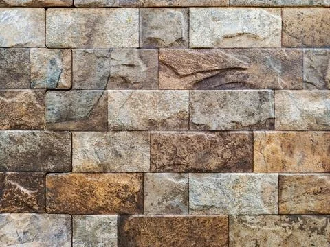Natural Stone Brick Wall Texture Background with Rustic Pattern Stock Photos