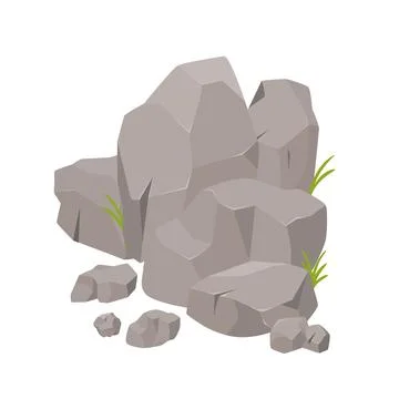 Natural stone rocks, massive and small boulders with growing grass Illustration