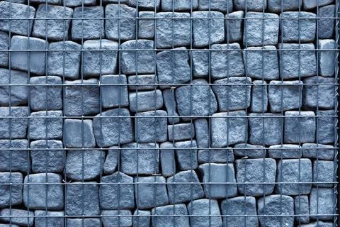 Natural Stone Wall: Gabion Rectangular Stones texture Stock Photos