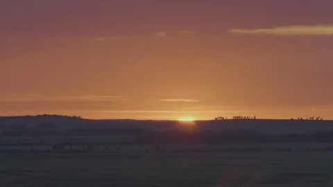 Natural Sunrise Over Field Or Meadow. Bright Dramatic Sky And Dark Ground Stock Footage