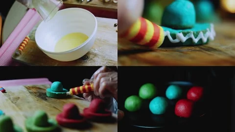 Natural tabletop sequence of commercial Mexican cookie workflow montage Stock Footage 342156254