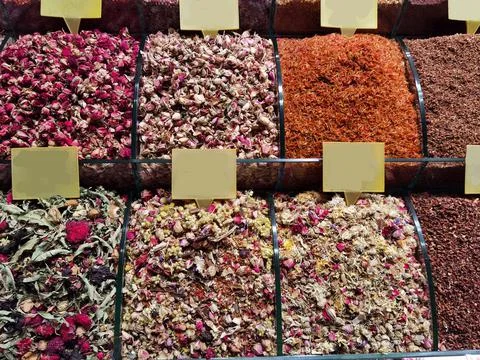 Natural tea blends in different varieties Stock Photos