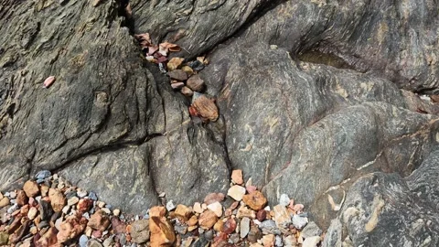 Natural Texture of Weathered Rock Surface and Colorful Small Pebbles 動画素材 346664369