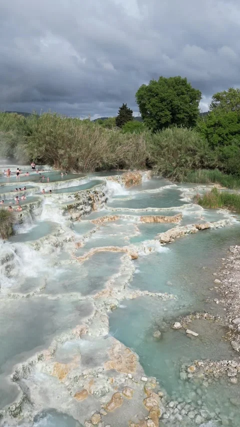 Natural Thermal Spring Pools at Saturnia, Tuscany, Grosseto, Italy Stock Footage 340150868