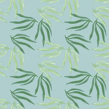 Natural tropical leaves semless pattern. Tropic leaf on blue background. Illustrazione stock