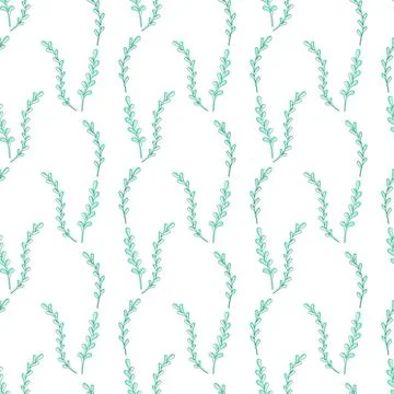 Natural vector seamless pattern branch green elements on white background Stock Illustration
