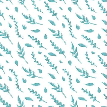Natural vector seamless pattern leaves green elements on white background Stock Illustration