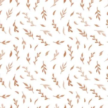 Natural vector seamless pattern leaves monochrome elements on white background Stock Illustration