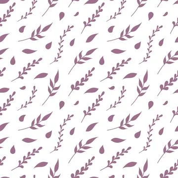 Natural vector seamless pattern leaves violet elements on white background Stock Illustration