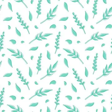 Natural vector seamless pattern leaves green elements on white background イラスト素材