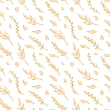 Natural vector seamless pattern leaves gold elements on white background Illustrazione stock