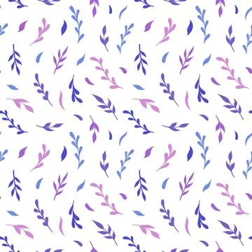 Natural vector seamless pattern leaves blue elements on white background Stock Illustration