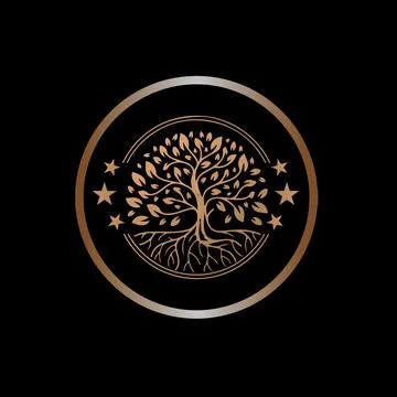 Natural Vector Tree Logo Illustration Nature Tree Golden Roots and Growth logo D Stock Illustration