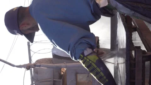 Natural volcanic stone plates, cut with a saw and water, enclosure. Stock Footage 246345008