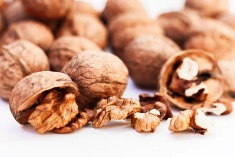 Natural walnut in shell background pattern texture Stock Photos