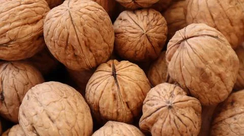 Natural Walnuts with shell background pattern texture.Background of fresh walnut Foto stock