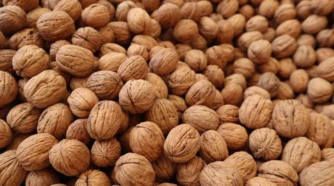 Natural Walnuts with shell background pattern texture.Background of fresh walnut Stock Photos