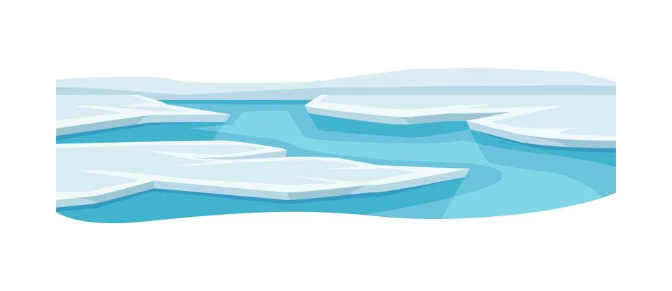 Natural Water with with Ice Solid Plate Floating on Surface Vector Illustration 스톡 일러스트