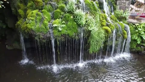 Natural waterfall, close up with drone, 4K" Stock Footage 212161343