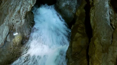 Natural Waterfall Inside the Cave Stock Footage 105845555