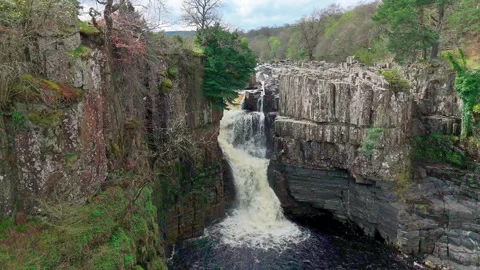 Natural Waterfall Mid Angle Aerial Drone Panning Left View With Nature Stock Footage 307932805