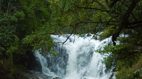 Natural Waterfall Tumbles over Rocks in Vietnam, with Sound Vidéo 62484660