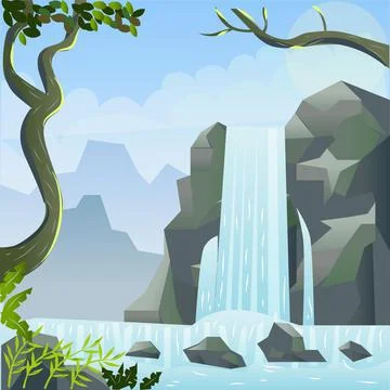 Natural Waterfall Vector Background and Illustration Stock Illustration