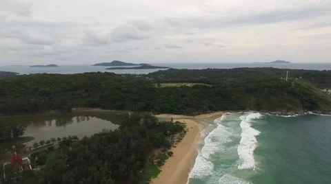 Natural waterscape &amp; cloudy sky, from a drone Stock Footage 66418126