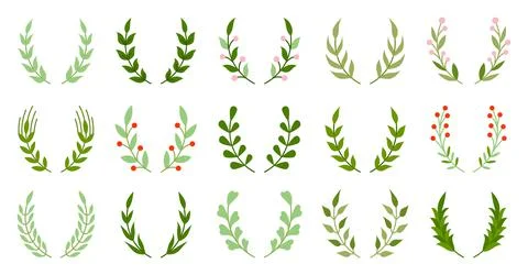 Natural wreath leaf object winner green flat set Stock Illustration