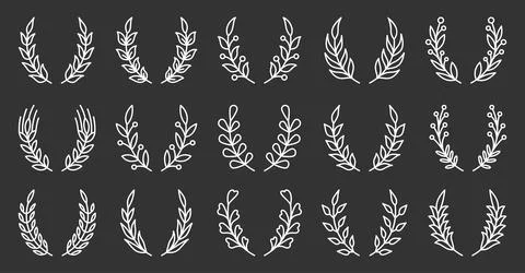Natural wreath leafy object winner white line set Stock Illustration
