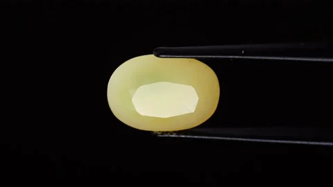 Natural yellow fire opal gemstone in the tweezer on the background Stock Footage 152885737