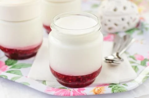 Natural Yoghurt with Raspberry Jam Stock Photos