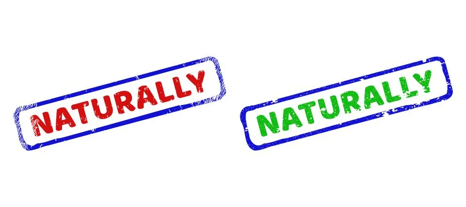 NATURALLY Bicolor Rough Rectangle Stamp Seals with Grunged Surfaces Stock Illustration