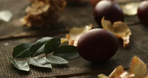 Naturally colored Easter eggs Stock Footage 148941896